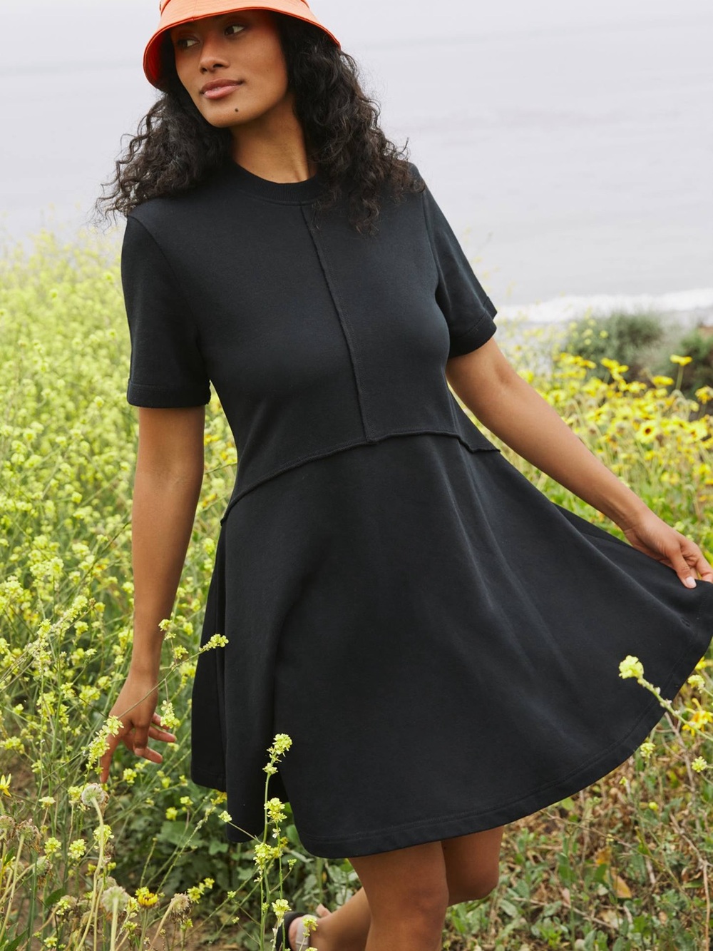 Sweaty Betty Anthropologie Revive Cotton Blend T-Shirt Dress in Black S